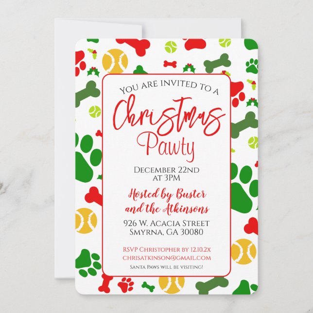 Invitation Fête de Noël de chien Pawty (Devant)