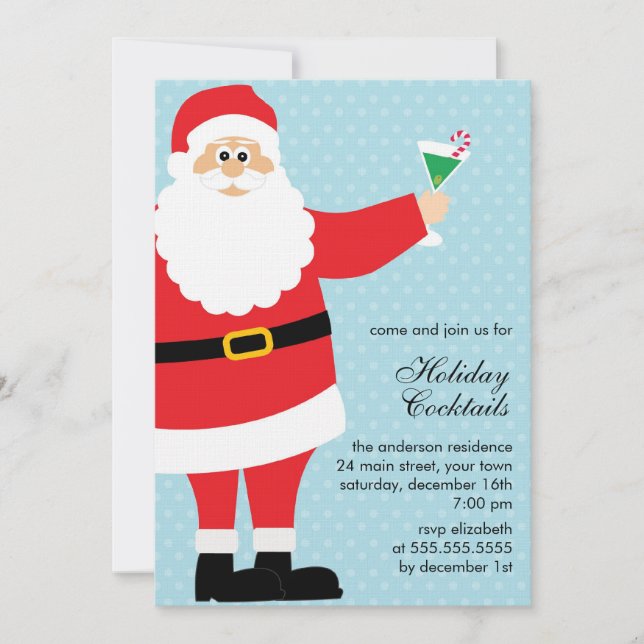Invitation Fête de Noël de cocktails de vacances de Père Noël (Devant)