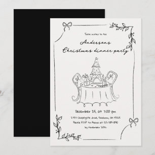 Invitation Fête de Noël de dîner minimaliste dessinée à la ma