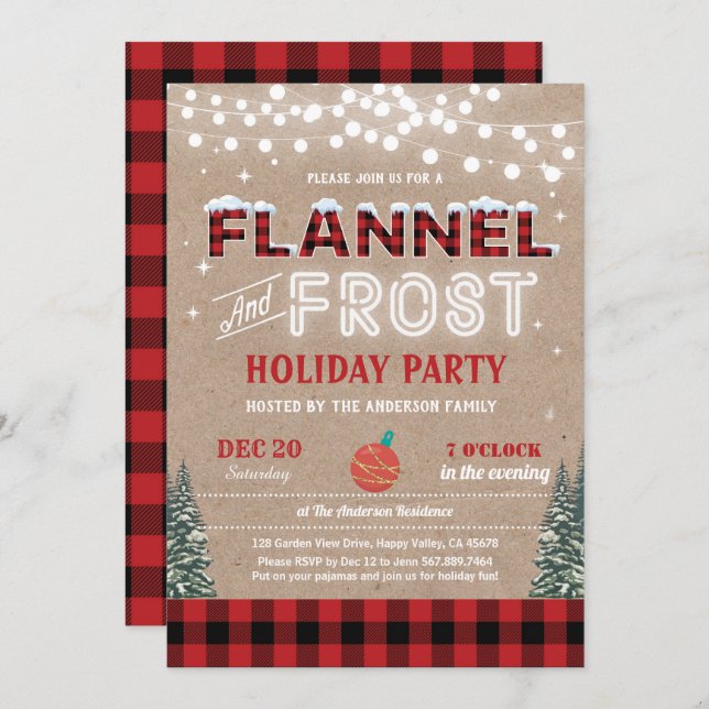 Invitation Fête de Noël de Flannel et gelée (Devant / Derrière)