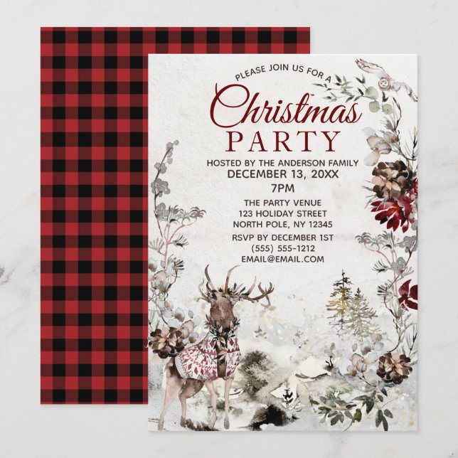 Invitation Fête de Noël de Forest Deer Country (Devant / Derrière)