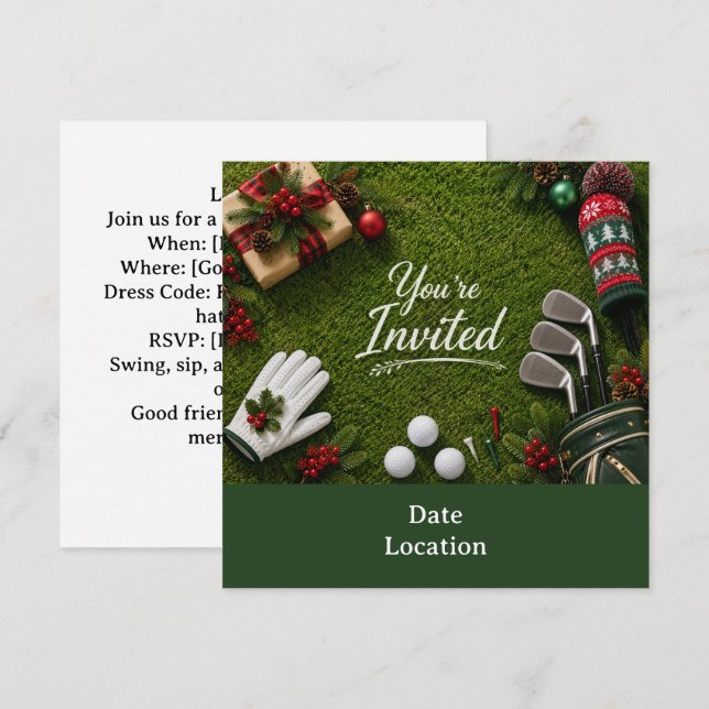 Invitation Fête de Noël de golf, Par-tons !  (Devant / Derrière)
