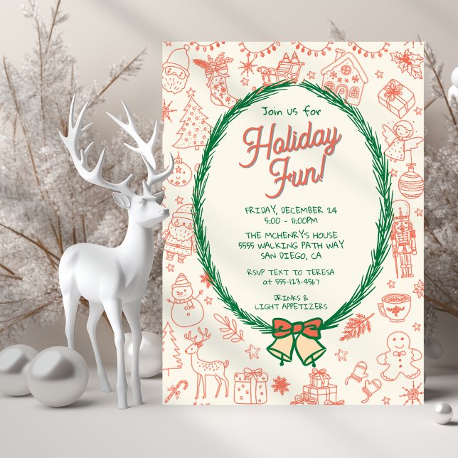 Invitation Fête de Noël de gribouillis dessinée à la main (Créateur téléchargé)