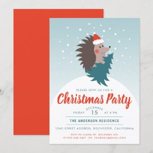 Invitation Fête de Noël de Hérisson mignonne et moderne