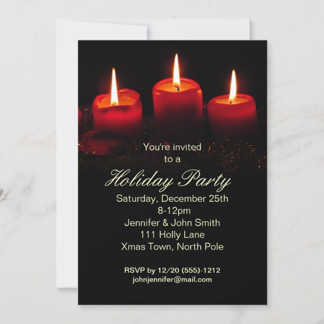 Invitation Fête de Noël de la bougie noire rouge (Devant)