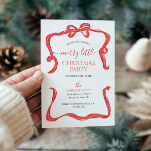 Invitation Fête de Noël de la Bow rouge tirée à la main