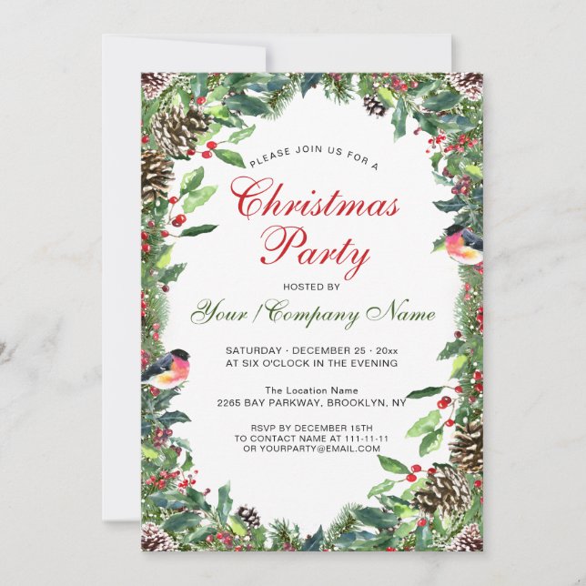 Invitation Fête de Noël de la branche des cônes de pin d'aqua (Devant)