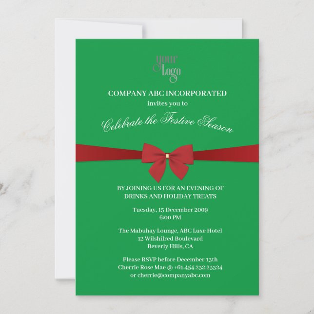 Invitation Fête de Noël de la Compagnie verte et rouge (Devant)