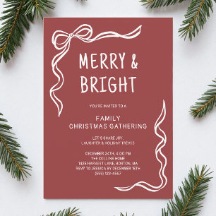 Invitation Fête de Noël de la famille de la main blanche roug