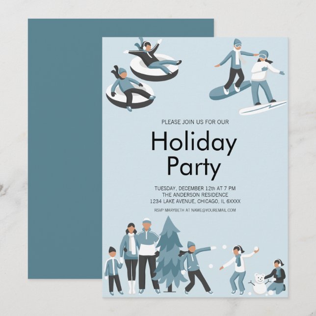 Invitation Fête de Noël de la famille d'hiver (Devant / Derrière)