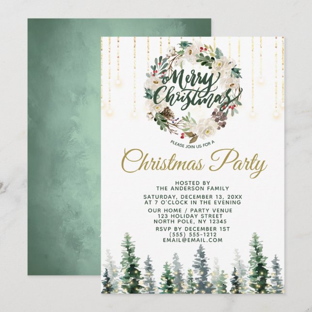 Invitation Fête de Noël de la forêt de gerbes rustiques (Devant / Derrière)