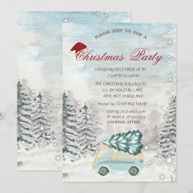 Invitation Fête de Noël de la forêt de pins de camion (Devant / Derrière)