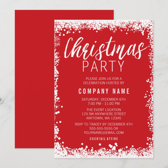 Invitation Fête de Noël de la frontière de neige rouge et bla (Devant / Derrière)