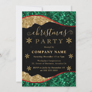 Invitation Fête de Noël de la Green Red & Gold Snowflake Comp