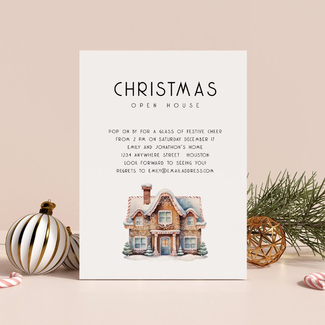 Invitation Fête de Noël de la maison de pain d'épice minimali (Available digitally and printed)