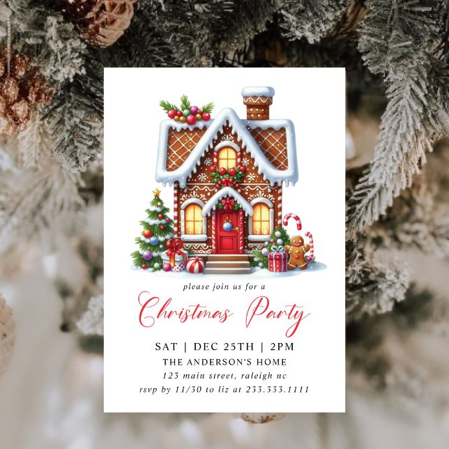 Invitation Fête de Noël de la Maison de pain d'épice moderne (Créateur téléchargé)