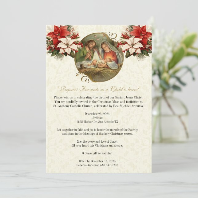 Invitation Fête de Noël de la Nativité Religous (Debout devant)