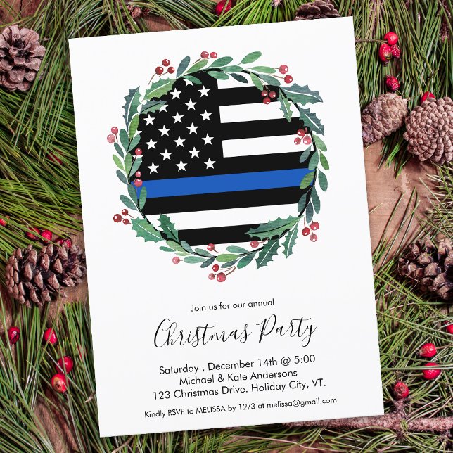 Invitation Fête de Noël de la police mince Ligne bleue (Créateur téléchargé)