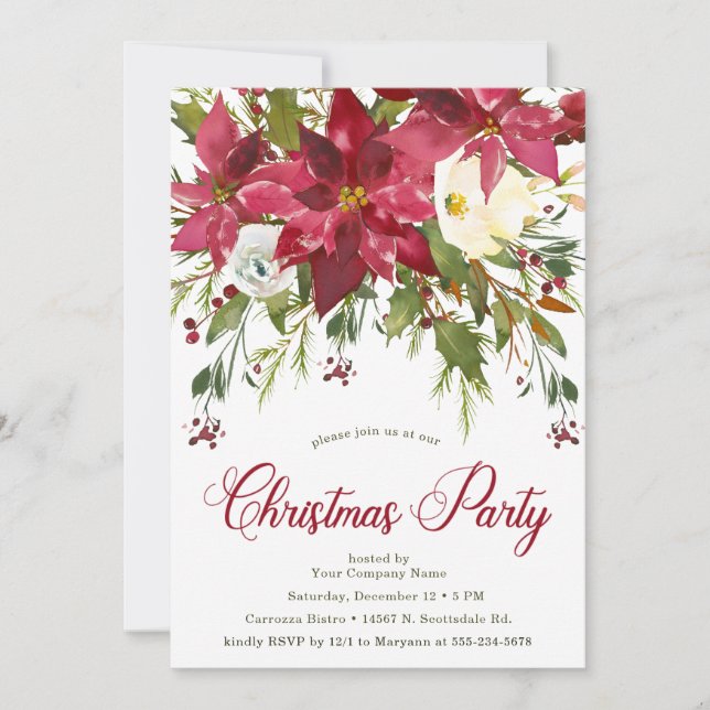 Invitation Fête de Noël de la société Poinsettia (Devant)
