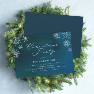 Invitation Fête de Noël de l'aquarelle bleue de minuit