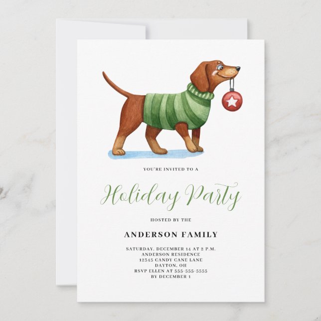 Invitation Fête de Noël de l'Aquarelle de chien (Devant)