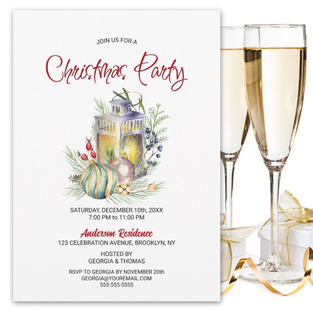 Invitation Fête de Noël de l'aquarelle et de Baubles (Créateur téléchargé)