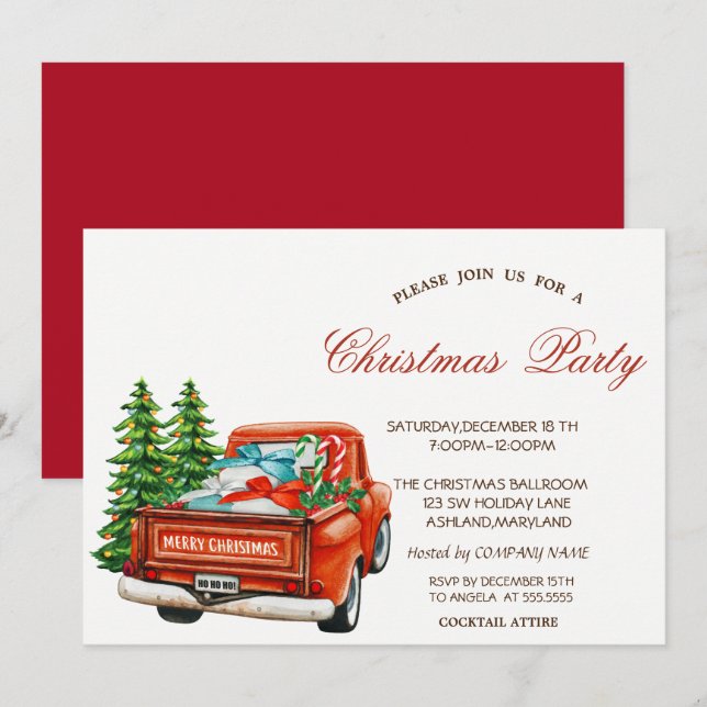 Invitation Fête de Noël de l'arbre à pin rouge (Devant / Derrière)