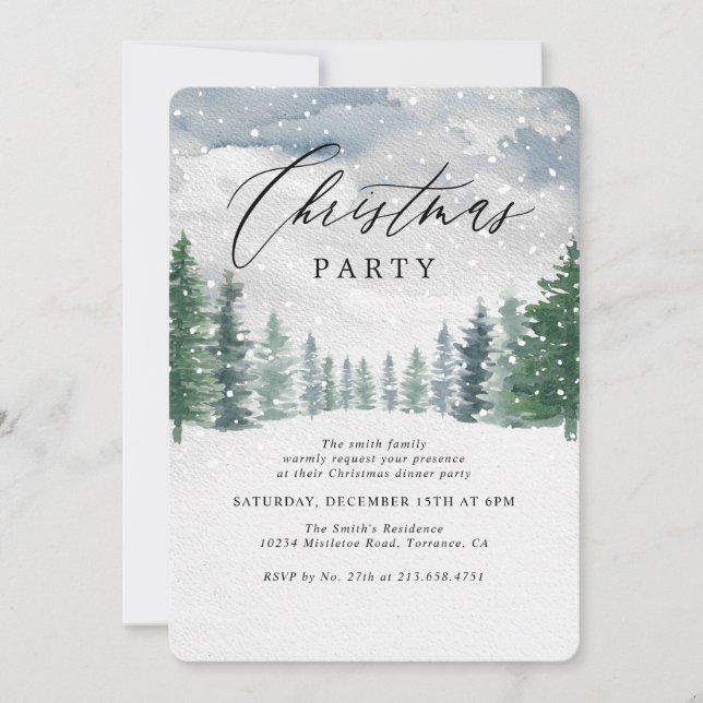 Invitation Fête de Noël de l'Arbre de Neige Rustique (Devant)