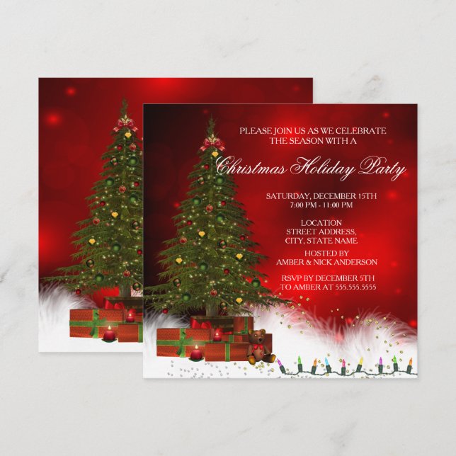 Invitation Fête de Noël de l'Arbre Lights Twinkle (Devant / Derrière)