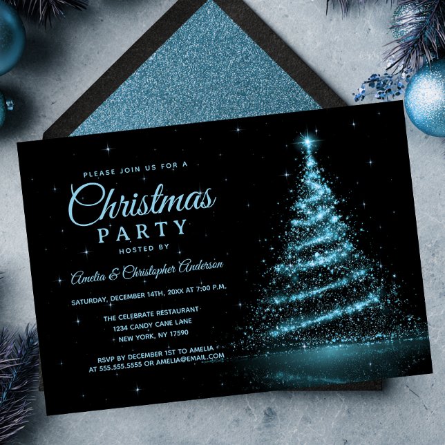 Invitation Fête de Noël de l'Arbre Lumière Bleu (Créateur téléchargé)