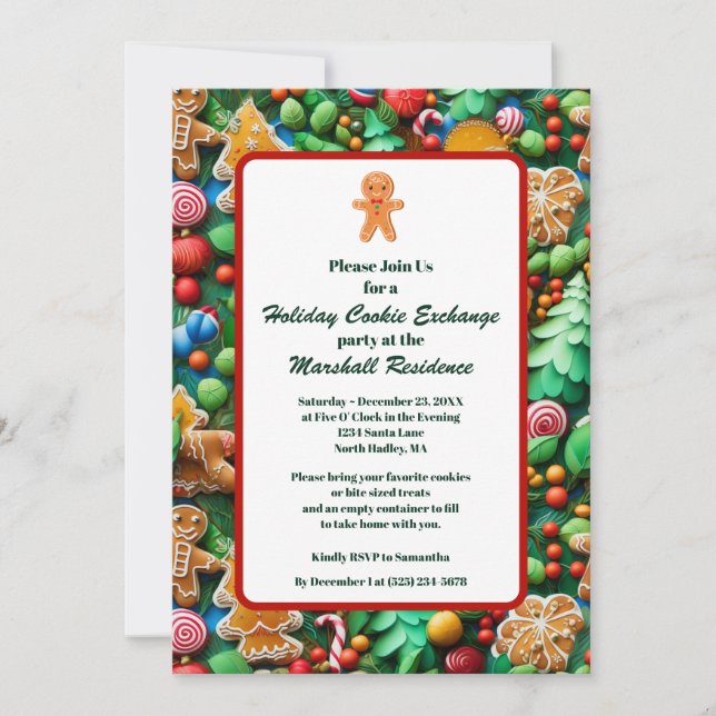 Invitation Fête de Noël de l'échange de biscuits mignons (Devant)