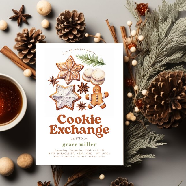 Invitation Fête de Noël de l'échange de biscuits moderne (Modern Cookie Exchange Christmas Party Invitation)
