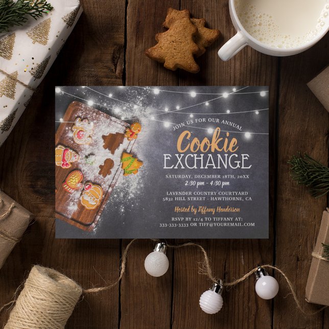 Invitation Fête de Noël de l'échange de biscuits rustique (Créateur téléchargé)