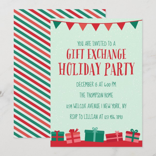 Invitation Fête de Noël de l'échange de cadeaux (Devant / Derrière)
