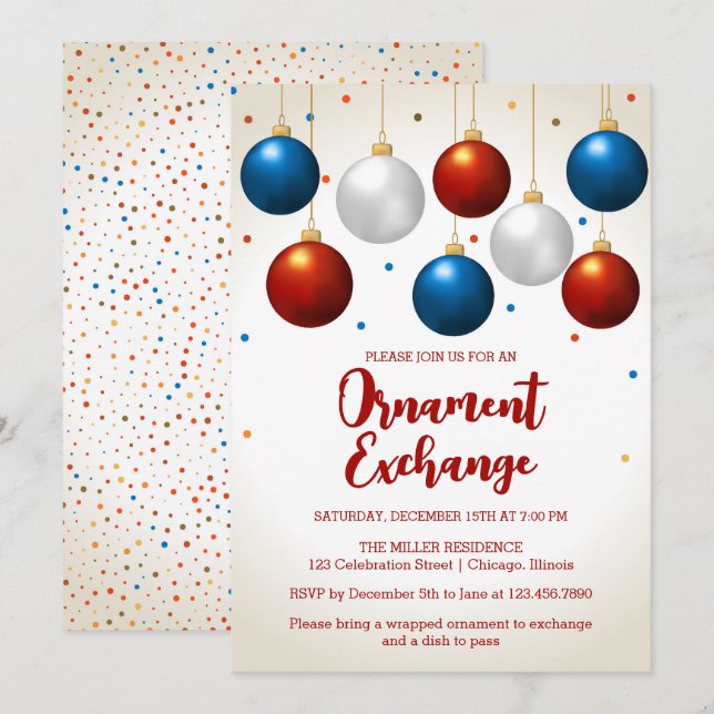 Invitation Fête de Noël de l'échange d'ornement (Devant / Derrière)