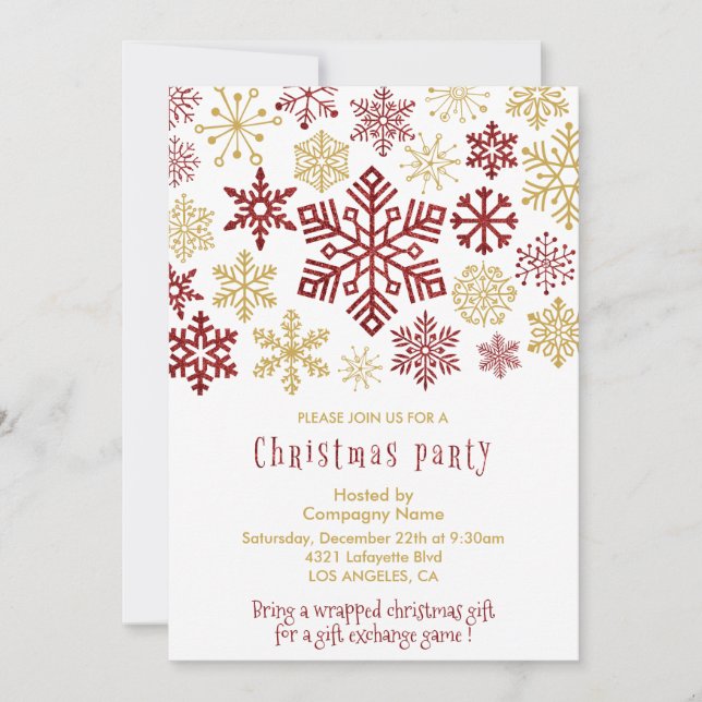 Invitation Fête de Noël de l'entreprise Élégants flocons de n (Devant)