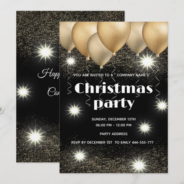 Invitation Fête de Noël de l'entreprise Gold/Black (Devant / Derrière)