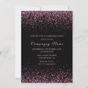 Invitation Fête de Noël de l'entreprise noire Pink Glitter