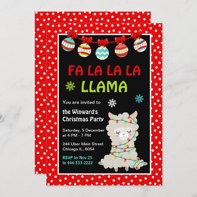 Invitation Fête de Noël de Llama (Devant / Derrière)