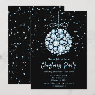 Invitation Fête de Noël de l'Ornement Bleu de Glam