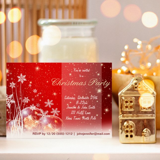 Invitation Fête de Noël de l'ornement de flocon de neige roug (Créateur téléchargé)