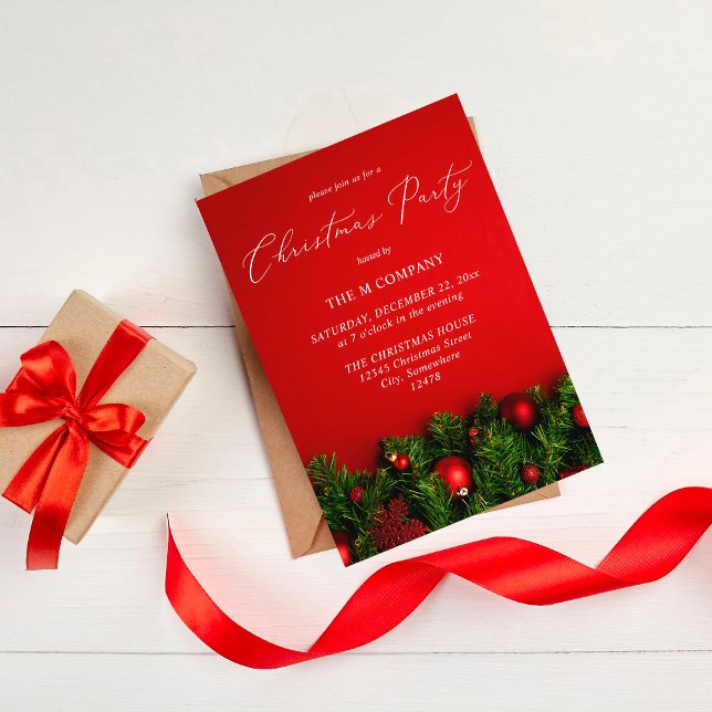 Invitation Fête de Noël de l'Ornement Rouge et du Garland (Créateur téléchargé)