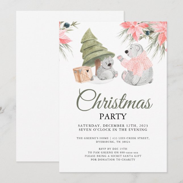 Invitation Fête de Noël de l'ours polaire (Devant / Derrière)