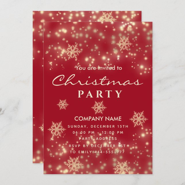 Invitation Fête de Noël de luxe Red Sparkling (Devant / Derrière)