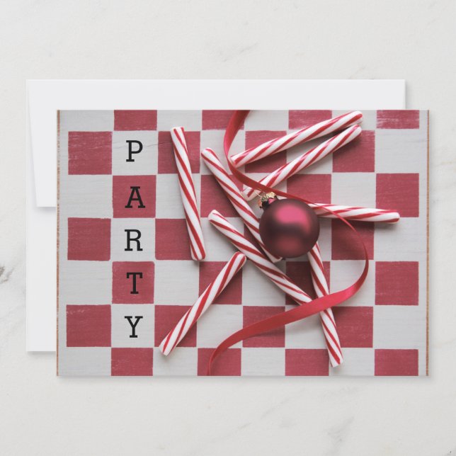 Invitation Fête de Noël de menthe poivrée en damier (Devant)