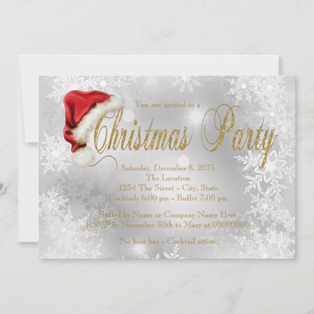 Invitation Fête de Noël de Noël de Noël Gold Snowflat de Sant (Devant)