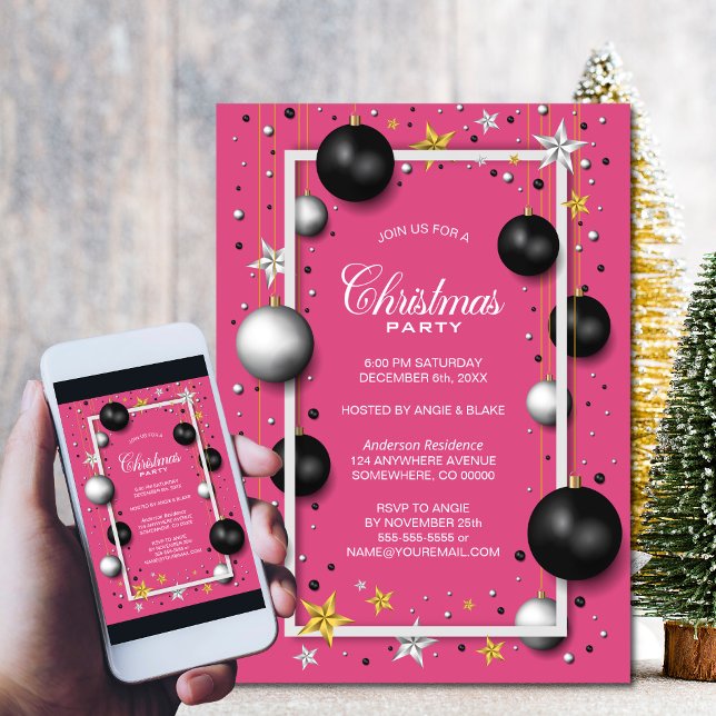 Invitation Fête de Noël de Noël rose (Créateur téléchargé)