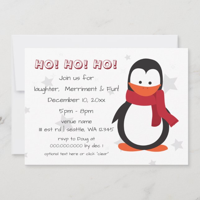 Invitation fête de noël de pingouin d'hiver (Devant)