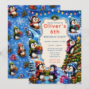 Invitation Fête de Noël de pingouin mignon