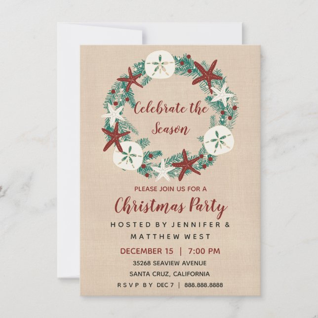 Invitation Fête de Noël de plage rustique côtière (Devant)